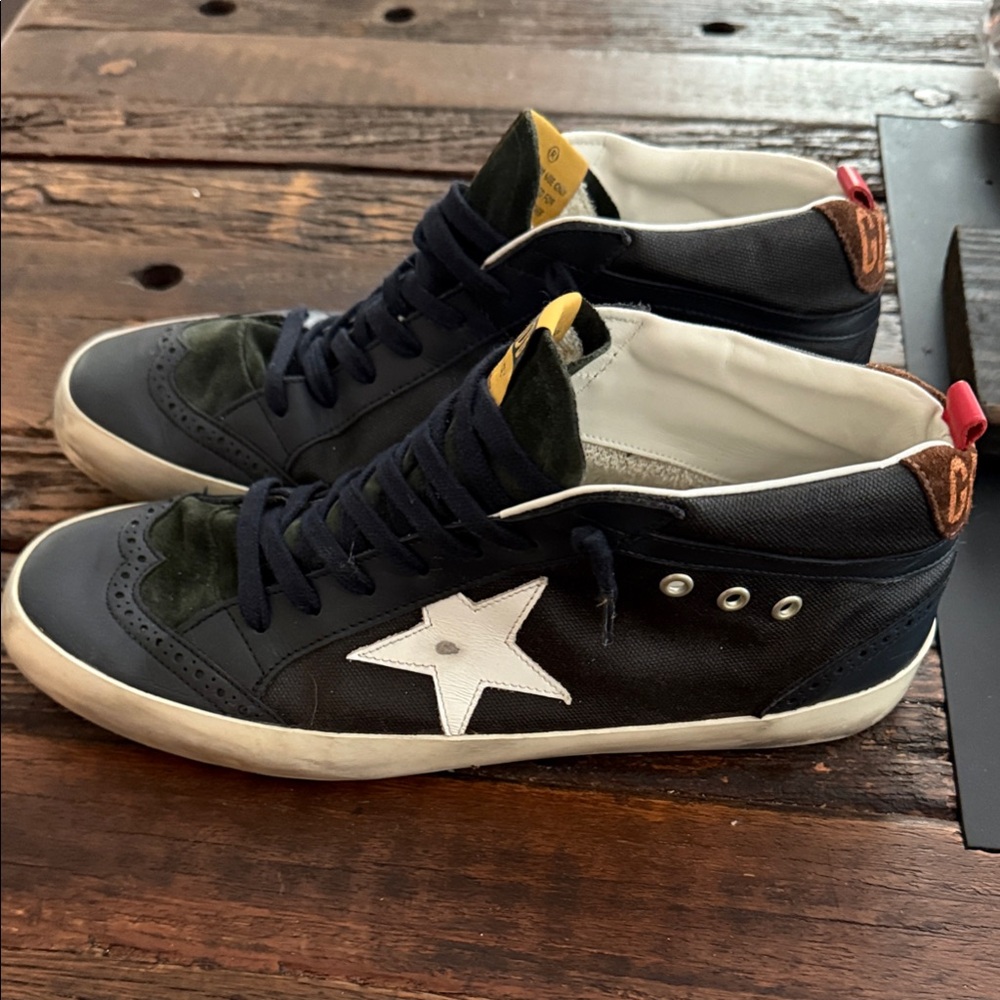 Golden Goose Black and Green Mid-Top Sneakers